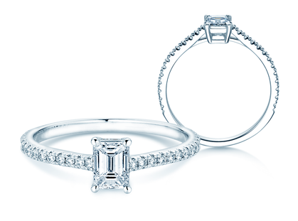Engagement ring Emerald Pavé in 14K white gold with diamonds 0.40ct G/VS