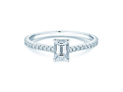 Engagement ring Emerald Pavé in 14K white gold with diamonds 0.40ct G/VS