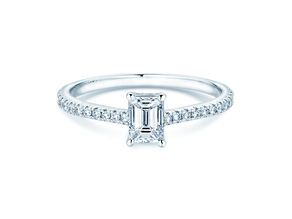 Engagement ring Emerald Pavé in 14K white gold with diamonds 0.40ct G/VS
