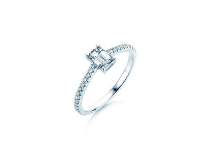 Engagement ring Emerald Pavé in 14K white gold with diamonds 0.40ct G/VS