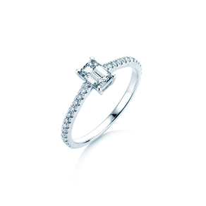 Engagement ring Emerald Pavé in 14K white gold with diamonds 0.40ct G/VS