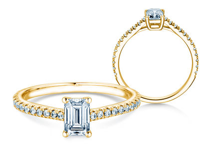 Engagement ring Emerald Pavé in yellow gold