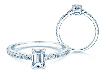 Engagement ring Emerald Pavé in platinum