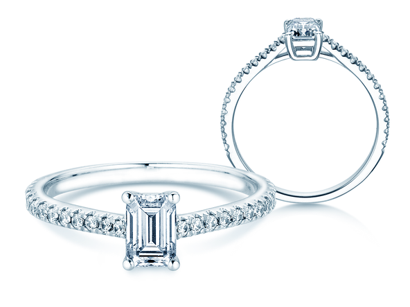 Engagement ring Emerald Pavé in platinum