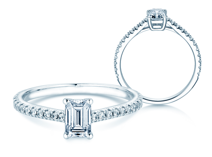 Engagement ring Emerald Pavé in platinum