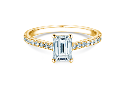 Engagement ring Emerald Pavé in 9K yellow gold with lab-grown diamonds 1.82ct E/VS