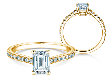 Engagement ring Emerald Pavé in yellow gold