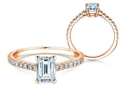 Engagement ring Emerald Pavé in 18K rosé gold with diamonds 1.56ct G/VS