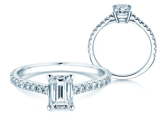 Engagement ring Emerald Pavé Lab-grown diamond