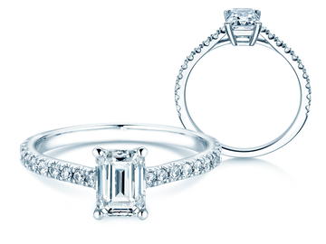 Engagement ring Emerald Pavé in white gold