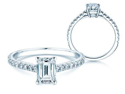 Engagement ring Emerald Pavé in white gold