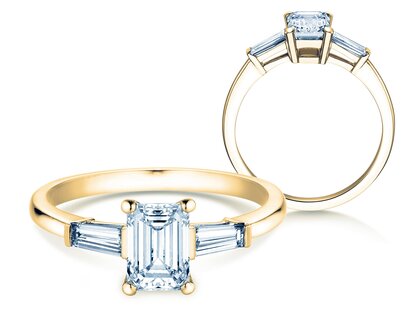 Engagement ring Emerald Tapered Baguette in 9K yellow gold with lab-grown diamonds 0.41ct E/VS