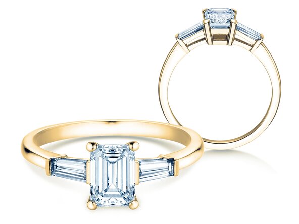 Engagement ring Emerald Tapered Baguette in 9K yellow gold with lab-grown diamonds 0.41ct E/VS