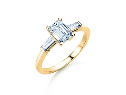 Engagement ring Emerald Tapered Baguette in 9K yellow gold with lab-grown diamonds 0.41ct E/VS
