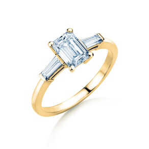 Engagement ring Emerald Tapered Baguette in 9K yellow gold with lab-grown diamonds 0.41ct E/VS