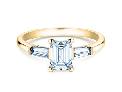 Engagement ring Emerald Tapered Baguette in 9K yellow gold with lab-grown diamonds 0.41ct E/VS