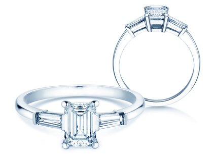 Engagement ring Emerald Tapered Baguette in 14K white gold with lab-grown diamonds 0.41ct E/VS