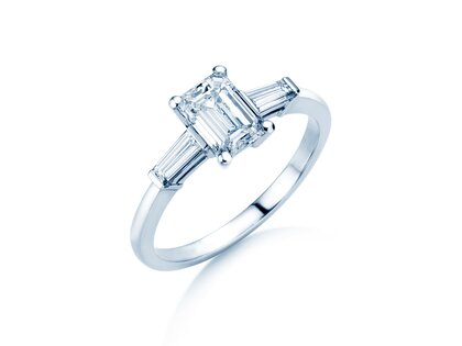 Engagement ring Emerald Tapered Baguette in 14K white gold with lab-grown diamonds 0.41ct E/VS