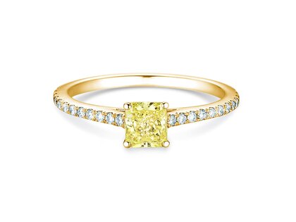 Engagement ring Fancy Yellow Cushion Pavé in 14K yellow gold with diamonds 0.77ct G/SI