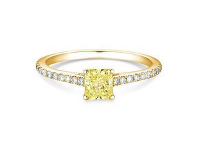 Engagement ring Fancy Yellow Cushion Pavé in 14K yellow gold with diamonds 0.77ct G/SI