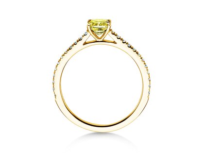 Engagement ring Fancy Yellow Cushion Pavé in 14K yellow gold with diamonds 0.77ct G/SI