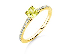 Engagement ring Fancy Yellow Cushion Pavé in 14K yellow gold with diamonds 0.77ct G/SI