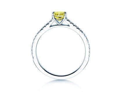 Engagement ring Fancy Yellow Cushion Pavé in 14K white gold with diamonds 0.77ct G/SI