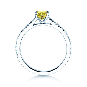 Engagement ring Fancy Yellow Cushion Pavé in 14K white gold with diamonds 0.77ct G/SI