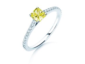 Engagement ring Fancy Yellow Cushion Pavé in 14K white gold with diamonds 0.77ct G/SI