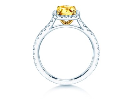 Engagement ring Fancy Yellow Halo Cushion Pavé in 9K white gold with diamonds 1.81ct G/SI