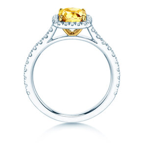 Engagement ring Fancy Yellow Halo Cushion Pavé in 9K white gold with diamonds 1.81ct G/SI