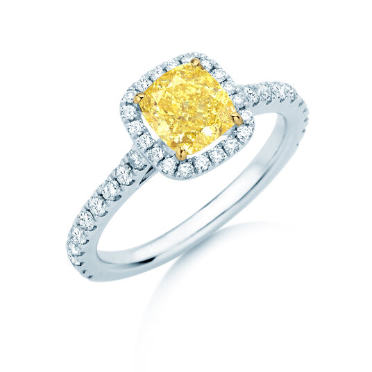 Engagement ring Fancy Yellow Halo Cushion Pavé