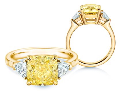 Engagement ring Fancy Yellow Trillion Radiance in 14K yellow gold with diamonds 4.20ct G/SI