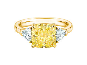 Engagement ring Fancy Yellow Trillion Radiance in 14K yellow gold with diamonds 4.20ct G/SI