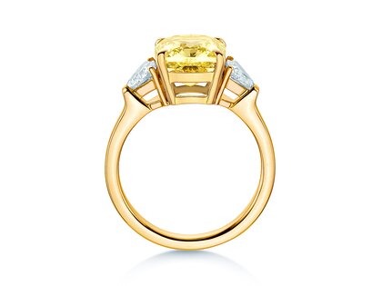 Engagement ring Fancy Yellow Trillion Radiance in 14K yellow gold with diamonds 4.20ct G/SI