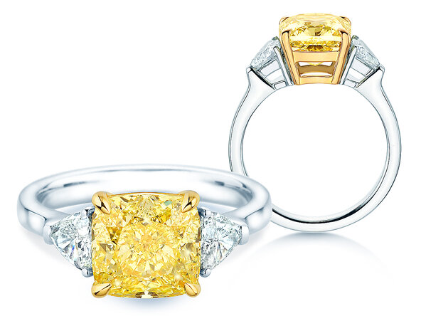 Engagement ring Fancy Yellow Trillion Radiance in 9K white gold with diamonds 4.20ct G/SI