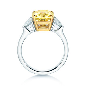 Engagement ring Fancy Yellow Trillion Radiance in 9K white gold with diamonds 4.20ct G/SI