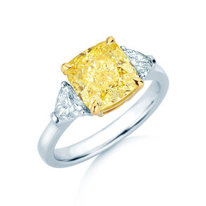 Engagement ring Fancy Yellow Trillion Radiance in 9K white gold with diamonds 4.20ct G/SI
