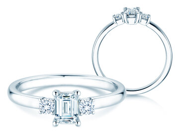 Engagement ring Glory Petite Emerald Cut in platinum