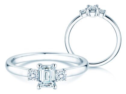 Engagement ring Glory Petite Emerald Cut in platinum