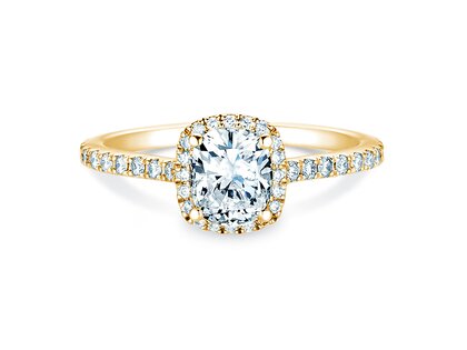 Engagement ring Halo Cushion Pavé in 9K yellow gold with lab-grown diamonds 1.30ct E/VS