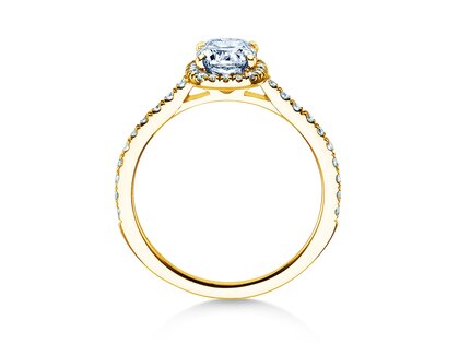 Engagement ring Halo Cushion Pavé in 9K yellow gold with lab-grown diamonds 1.30ct E/VS
