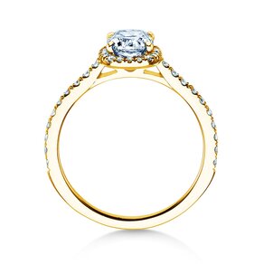 Engagement ring Halo Cushion Pavé in 9K yellow gold with lab-grown diamonds 1.30ct E/VS