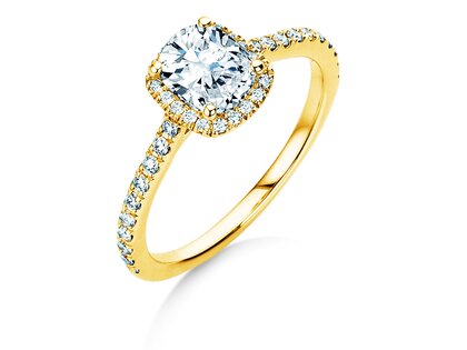 Engagement ring Halo Cushion Pavé in 9K yellow gold with lab-grown diamonds 1.30ct E/VS