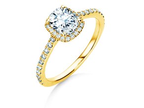 Engagement ring Halo Cushion Pavé in 9K yellow gold with lab-grown diamonds 1.30ct E/VS