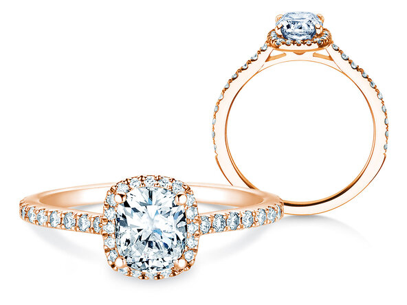 Engagement ring Halo Cushion Pavé in 9K rosé gold with diamonds 0.80ct G/SI