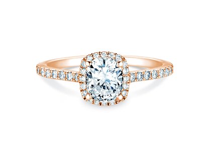 Engagement ring Halo Cushion Pavé in 9K rosé gold with diamonds 0.80ct G/SI