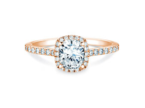 Engagement ring Halo Cushion Pavé in 9K rosé gold with diamonds 0.80ct G/SI