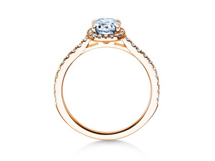 Engagement ring Halo Cushion Pavé in 9K rosé gold with diamonds 0.80ct G/SI