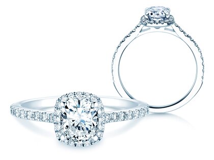Engagement ring Halo Cushion Pavé in 14K white gold with diamonds 1.30ct G/SI
